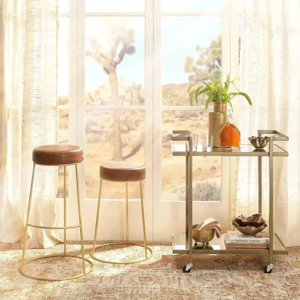 Henry Round Leather Counter Stool - LOOMLAN - Jamie Young - Counter Stools