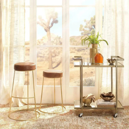 Henry Round Leather Counter Stool - LOOMLAN - Jamie Young - Counter Stools