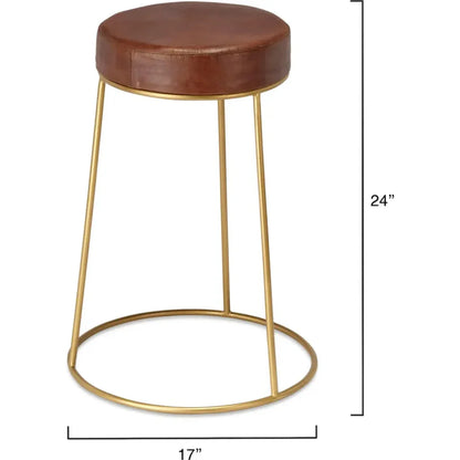 Henry Round Leather Counter Stool - LOOMLAN - Jamie Young - Counter Stools