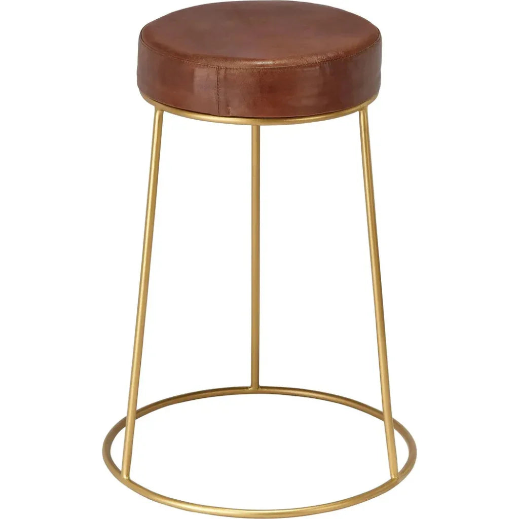 Henry Round Leather Counter Stool - LOOMLAN - Jamie Young - Counter Stools