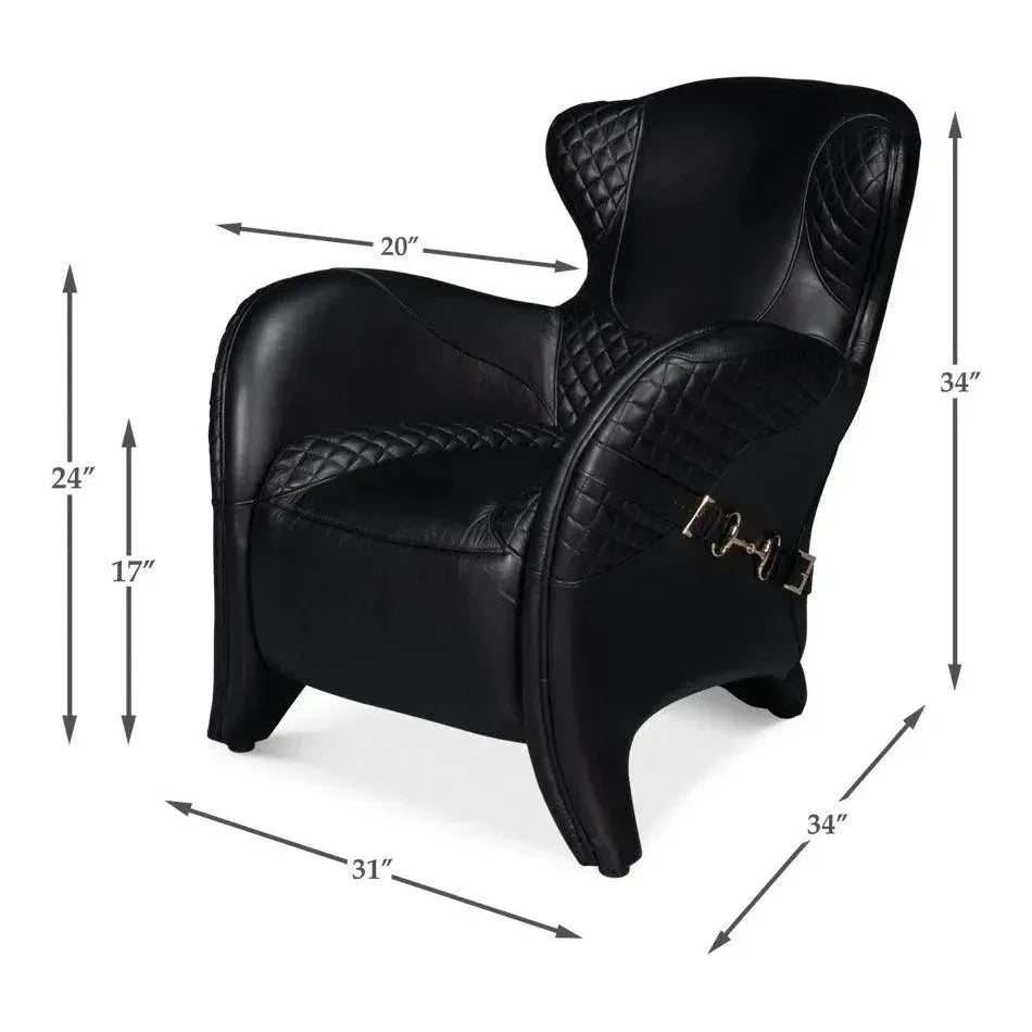 Hera Leather Black Arm Chair - LOOMLAN - Sarreid - Club Chairs