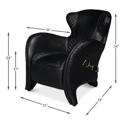 Hera Leather Black Arm Chair - LOOMLAN - Sarreid - Club Chairs