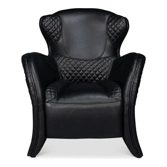 Hera Leather Black Arm Chair - LOOMLAN - Sarreid - Club Chairs