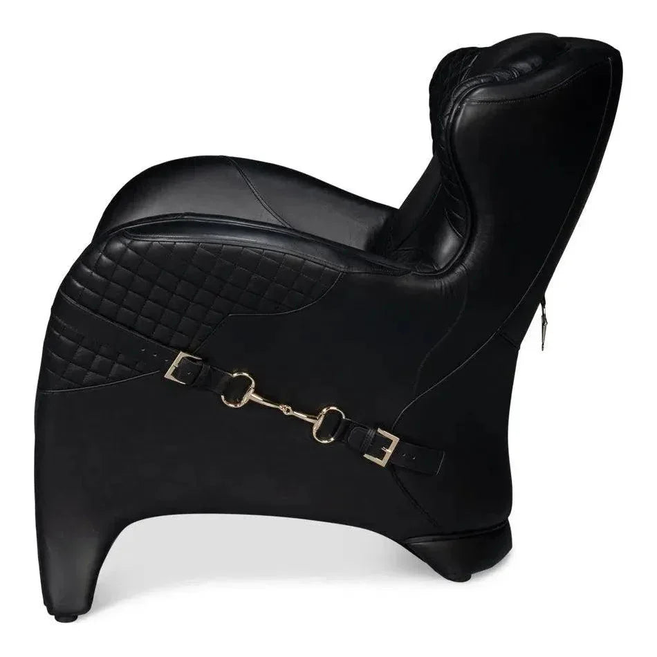 Hera Leather Black Arm Chair - LOOMLAN - Sarreid - Club Chairs