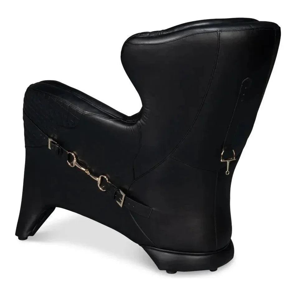 Hera Leather Black Arm Chair - LOOMLAN - Sarreid - Club Chairs