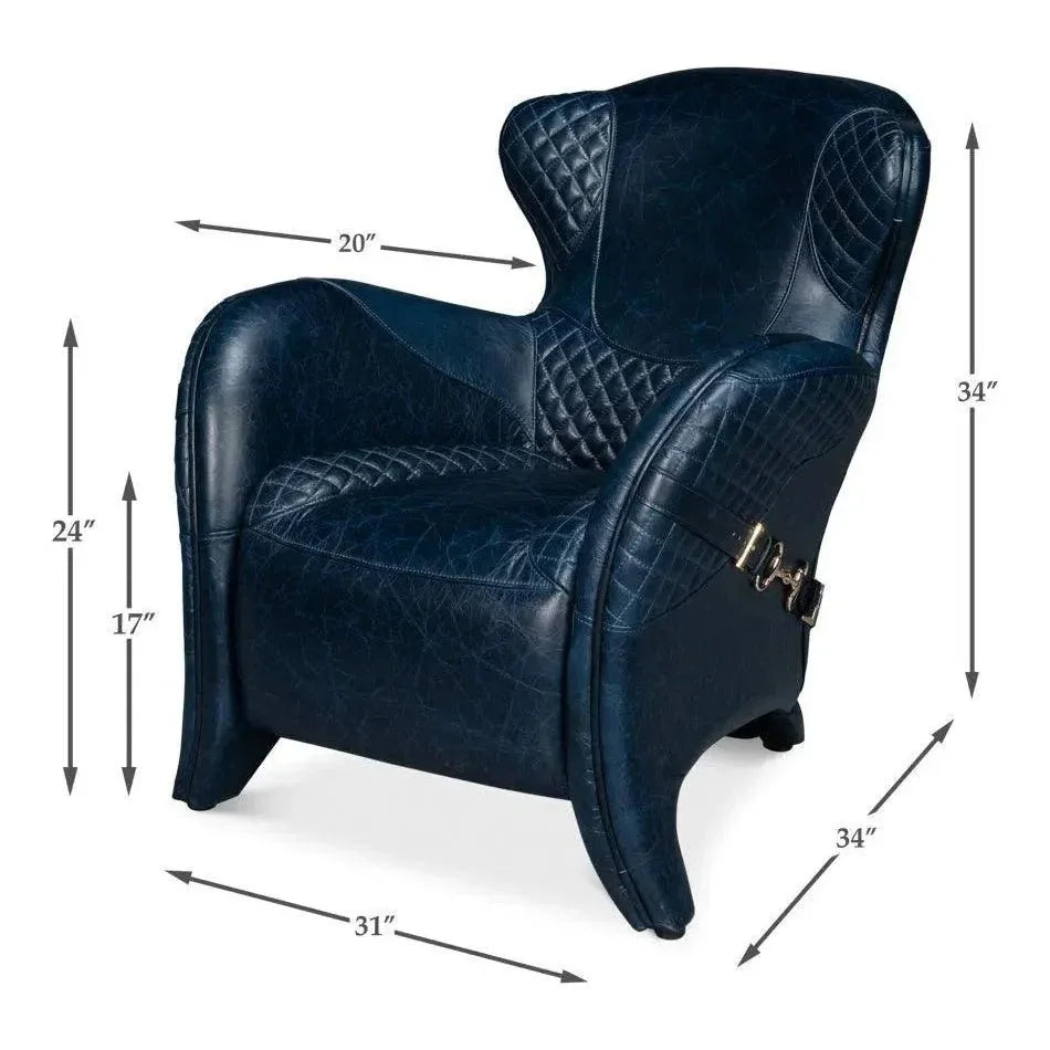Hera Leather Blue Arm Chair - LOOMLAN - Sarreid - Club Chairs