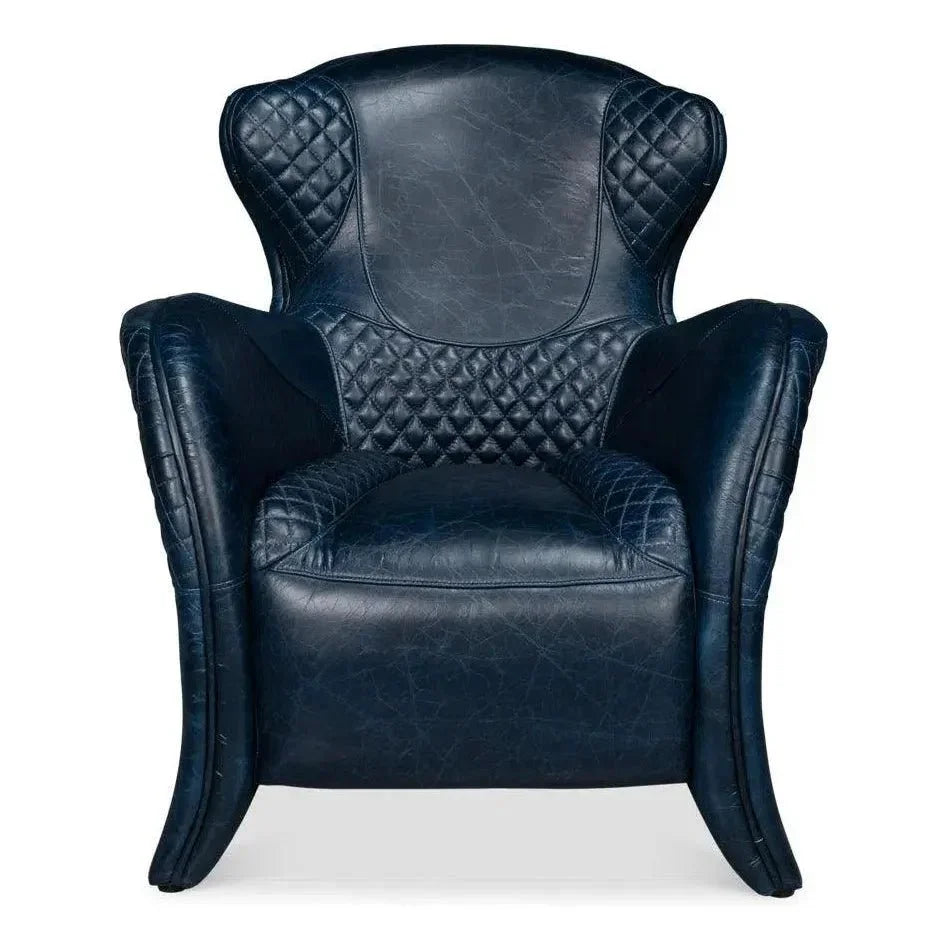 Hera Leather Blue Arm Chair - LOOMLAN - Sarreid - Club Chairs
