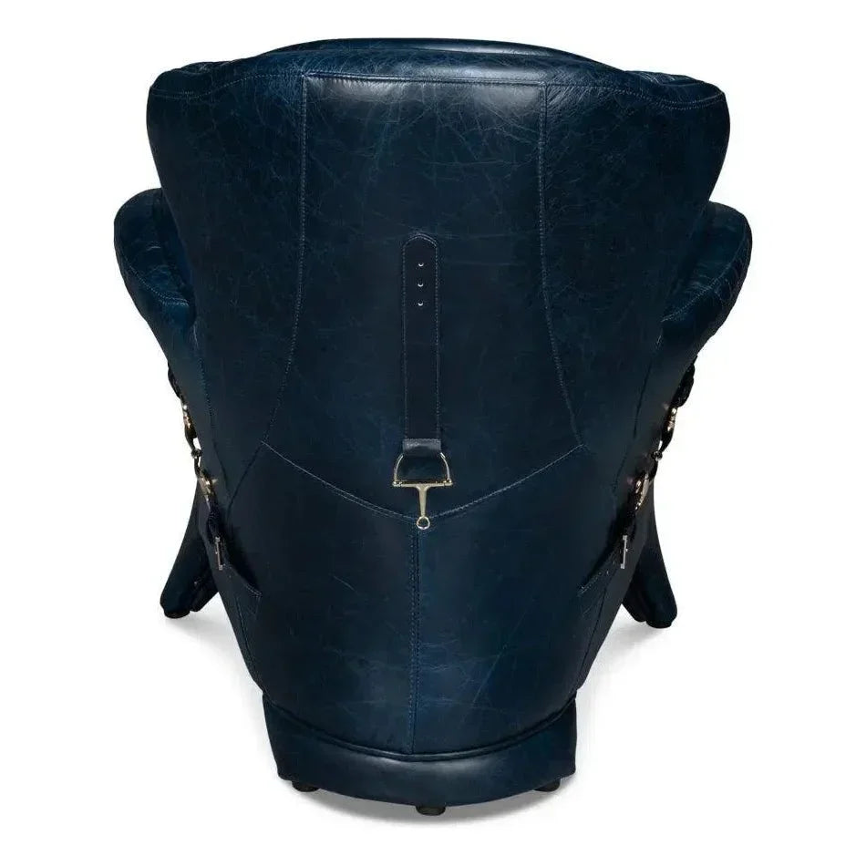 Hera Leather Blue Arm Chair - LOOMLAN - Sarreid - Club Chairs