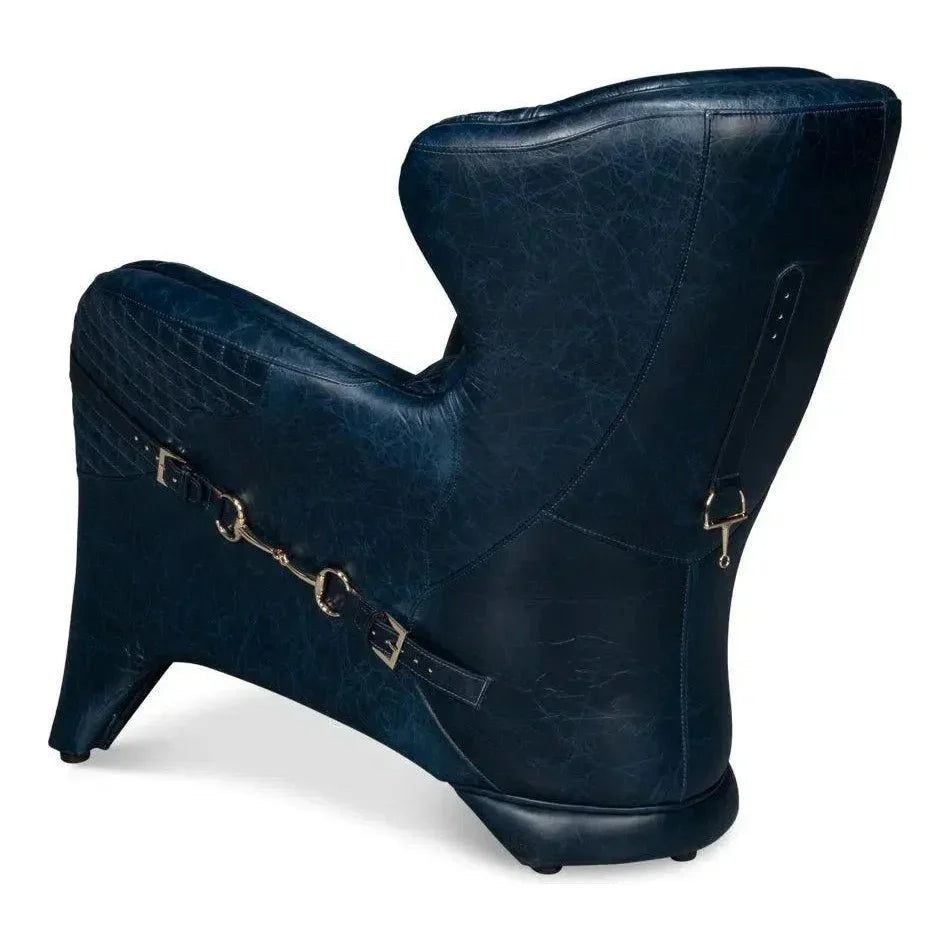 Hera Leather Blue Arm Chair - LOOMLAN - Sarreid - Club Chairs