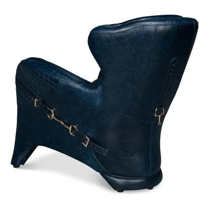 Hera Leather Blue Arm Chair - LOOMLAN - Sarreid - Club Chairs