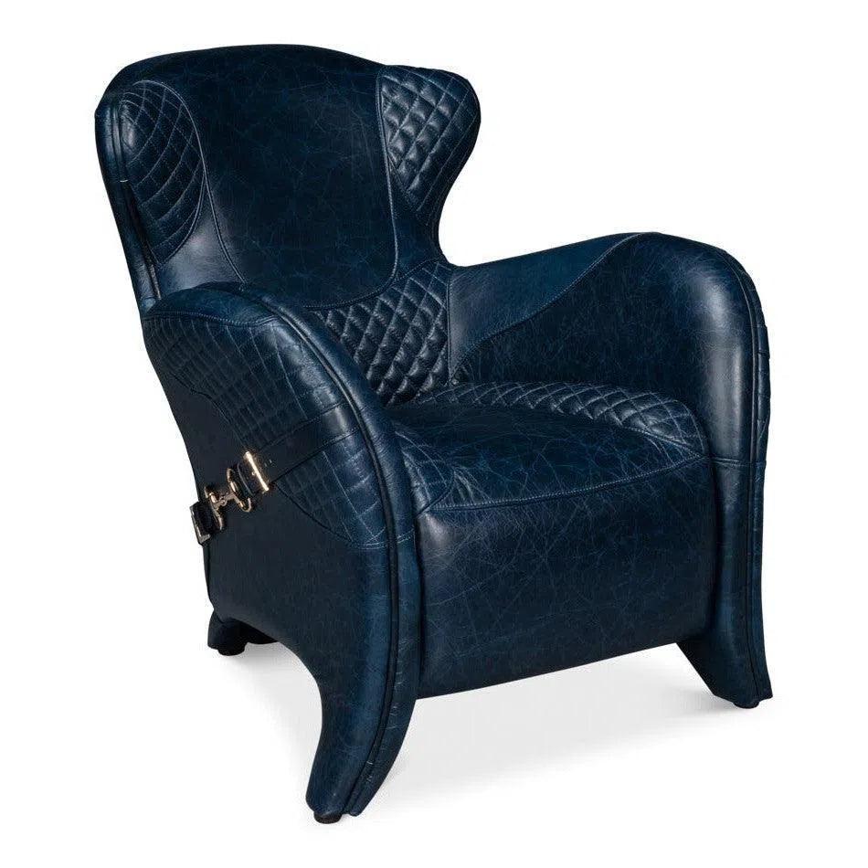 Hera Leather Blue Arm Chair - LOOMLAN - Sarreid - Club Chairs