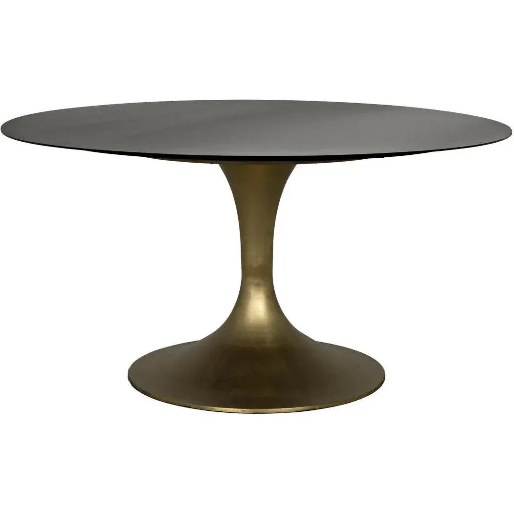 Herno Steel Round Dining Table With Brass-Dining Tables-Noir-LOOMLAN