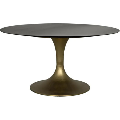 Herno Steel Round Dining Table With Brass-Dining Tables-Noir-LOOMLAN