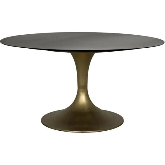 Herno Steel Round Dining Table With Brass-Dining Tables-Noir-LOOMLAN