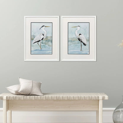 Heron on Blue Blue Framed Wall Art 2PC