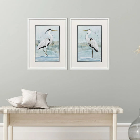 Heron on Blue Blue Framed Wall Art 2PC