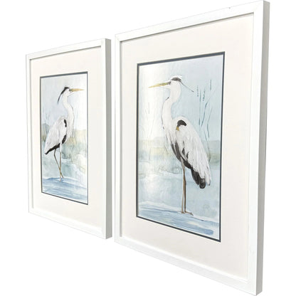 Heron on Blue Blue Framed Wall Art 2PC