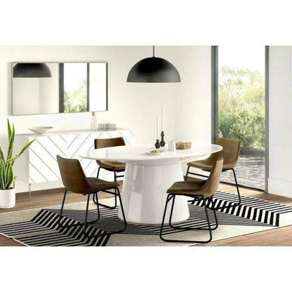 High Gloss White Oval Dining Table Seats 6-Dining Tables-Moe's Home-LOOMLAN