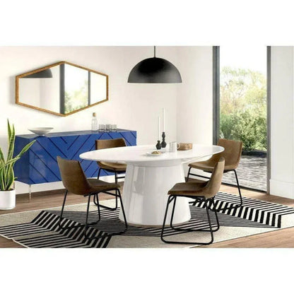 High Gloss White Oval Dining Table Seats 6-Dining Tables-Moe's Home-LOOMLAN