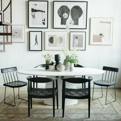 High Gloss White Oval Dining Table Seats 6-Dining Tables-Moe's Home-LOOMLAN