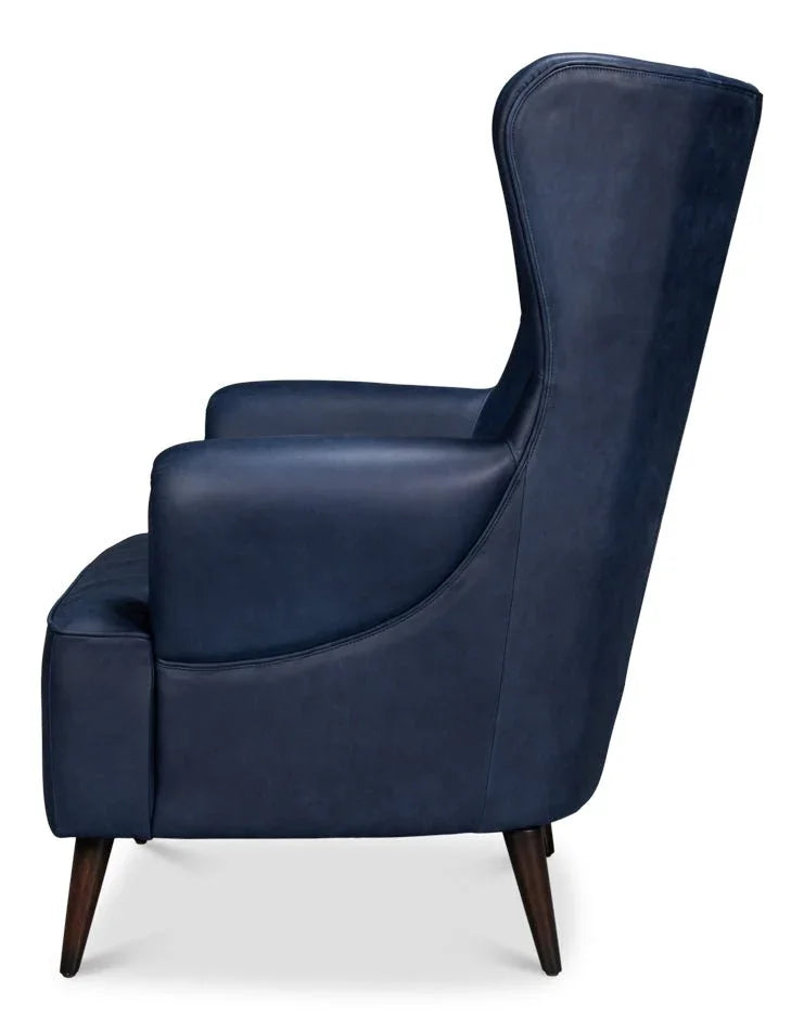 Hightower Distilled Blue Leather Chair - LOOMLAN - Sarreid - Club Chairs