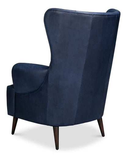 Hightower Distilled Blue Leather Chair - LOOMLAN - Sarreid - Club Chairs