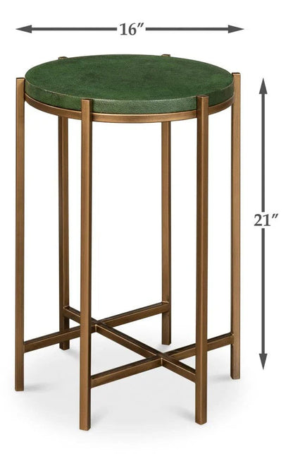 Hobart Green Leather Top Round Side Table - LOOMLAN - Sarreid - Side Tables