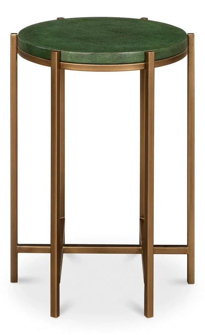 Hobart Green Leather Top Round Side Table - LOOMLAN - Sarreid - Side Tables