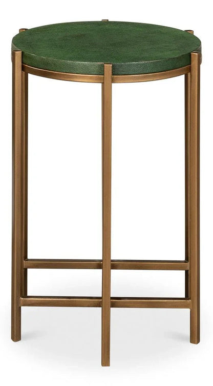 Hobart Green Leather Top Round Side Table - LOOMLAN - Sarreid - Side Tables