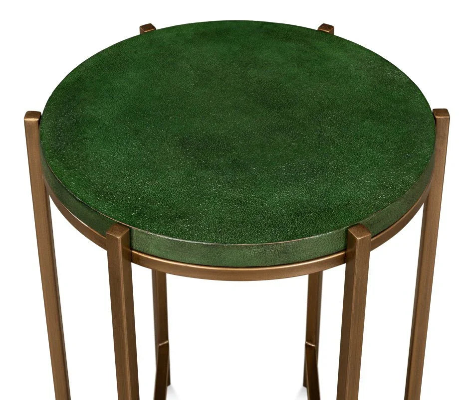 Hobart Green Leather Top Round Side Table - LOOMLAN - Sarreid - Side Tables