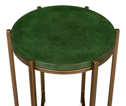 Hobart Green Leather Top Round Side Table - LOOMLAN - Sarreid - Side Tables
