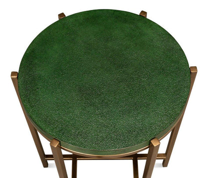 Hobart Green Leather Top Round Side Table - LOOMLAN - Sarreid - Side Tables