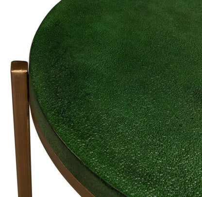 Hobart Green Leather Top Round Side Table - LOOMLAN - Sarreid - Side Tables