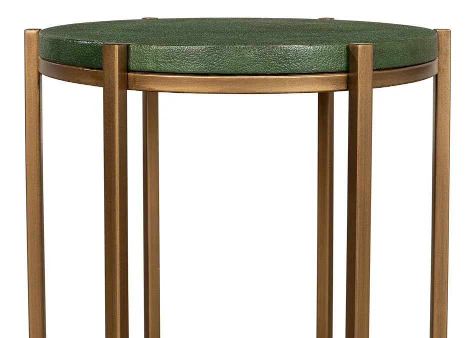 Hobart Green Leather Top Round Side Table - LOOMLAN - Sarreid - Side Tables