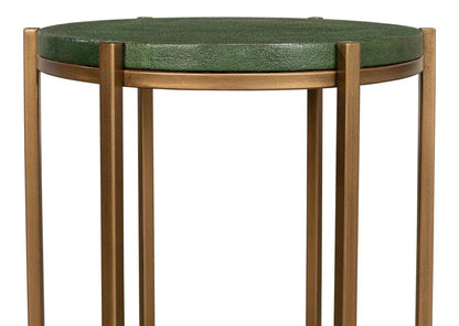 Hobart Green Leather Top Round Side Table - LOOMLAN - Sarreid - Side Tables