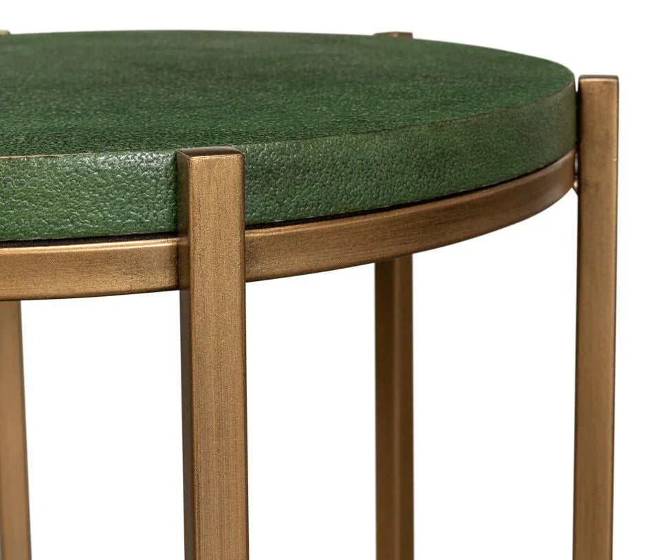 Hobart Green Leather Top Round Side Table - LOOMLAN - Sarreid - Side Tables