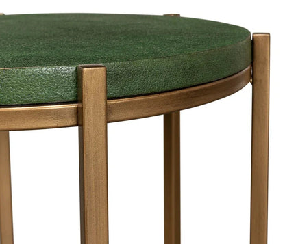 Hobart Green Leather Top Round Side Table - LOOMLAN - Sarreid - Side Tables