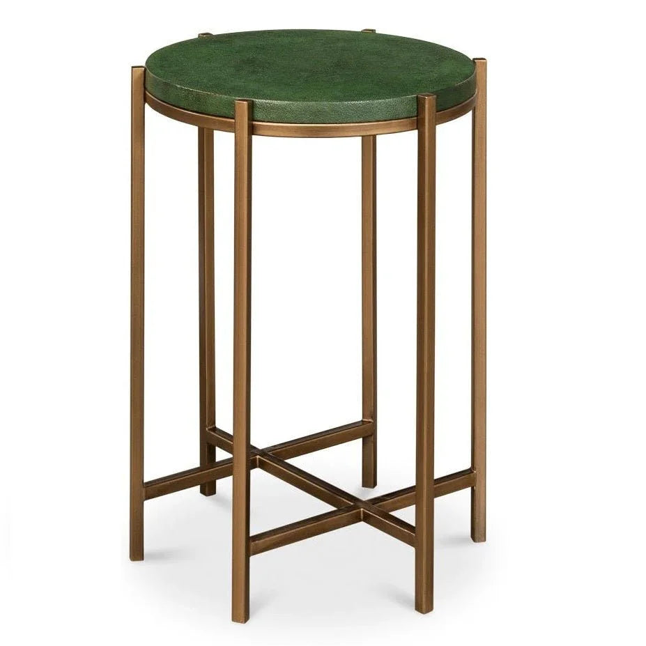 Hobart Green Leather Top Round Side Table - LOOMLAN - Sarreid - Side Tables