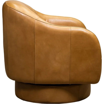 Hoboken Curved Armed Leather Swivel Chair - LOOMLAN - Olivia + Quinn - Club Chairs