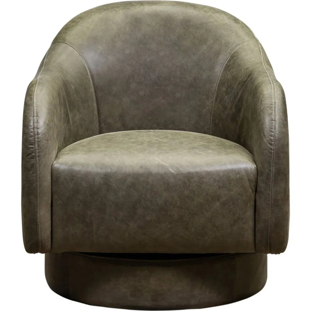 Hoboken Curved Armed Leather Swivel Chair - LOOMLAN - Olivia + Quinn - Club Chairs