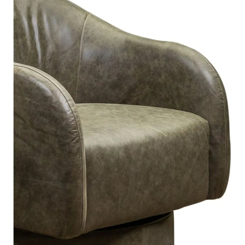 Hoboken Curved Armed Leather Swivel Chair - LOOMLAN - Olivia + Quinn - Club Chairs
