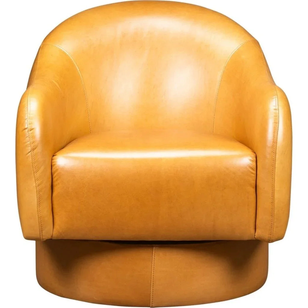 Hoboken Curved Armed Leather Swivel Chair - LOOMLAN - Olivia + Quinn - Club Chairs