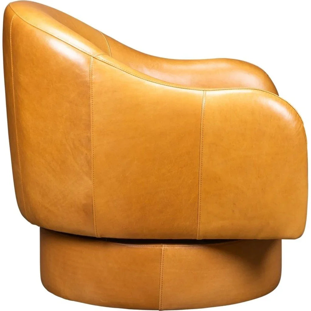 Hoboken Curved Armed Leather Swivel Chair - LOOMLAN - Olivia + Quinn - Club Chairs