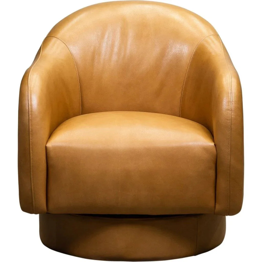 Hoboken Curved Armed Leather Swivel Chair - LOOMLAN - Olivia + Quinn - Club Chairs