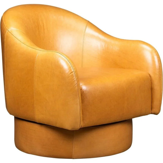 Hoboken Curved Armed Leather Swivel Chair - LOOMLAN - Olivia + Quinn - Club Chairs