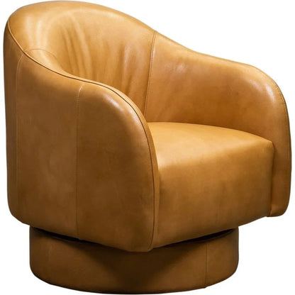 Hoboken Curved Armed Leather Swivel Chair - LOOMLAN - Olivia + Quinn - Club Chairs