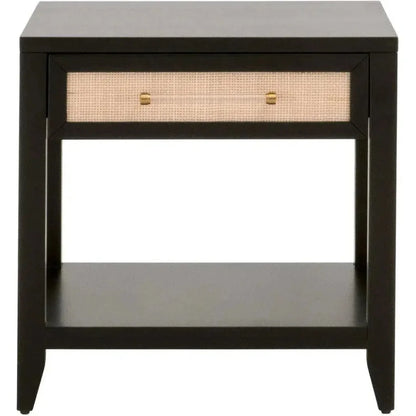 Holland 1 - Drawer Side Table Black Wood & Rattan - LOOMLAN - Essentials For Living - Side Tables