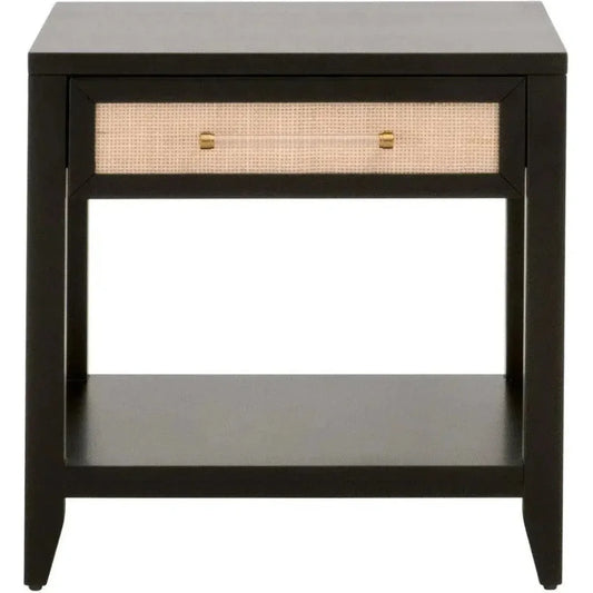 Holland 1 - Drawer Side Table Black Wood & Rattan - LOOMLAN - Essentials For Living - Side Tables