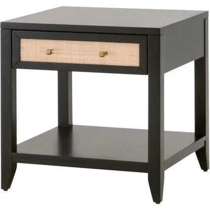 Holland 1 - Drawer Side Table Black Wood & Rattan - LOOMLAN - Essentials For Living - Side Tables