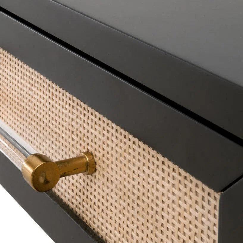 Holland 1 - Drawer Side Table Black Wood & Rattan - LOOMLAN - Essentials For Living - Side Tables